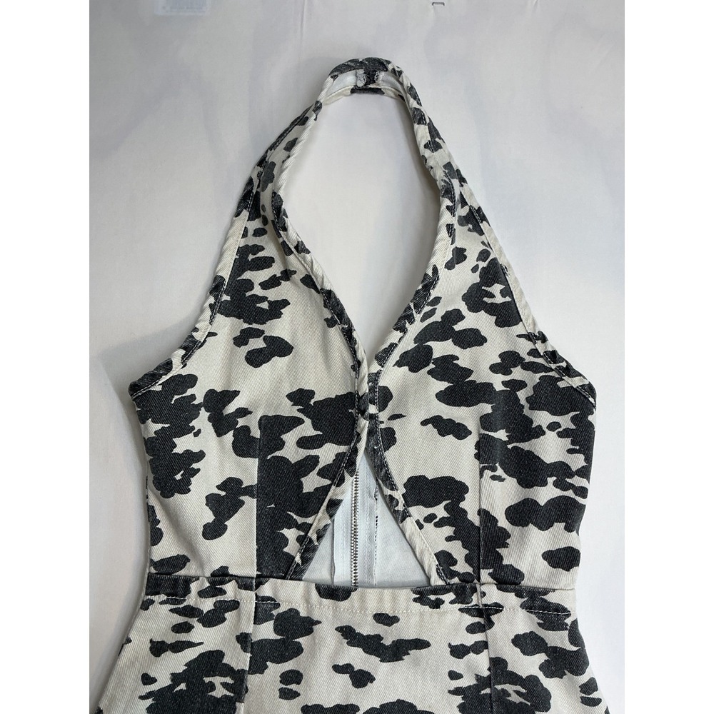 Nasty Gal Dalmatian Print Halter Mini Dress White Black Cutout Denim US 4 NWT - Picture 10 of 12